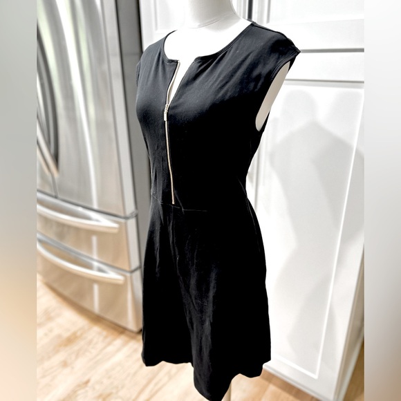 NWOT NY&C Black With Gold Front Zip Fit and Flare A-Line Knit Dress - Picture 2 of 6